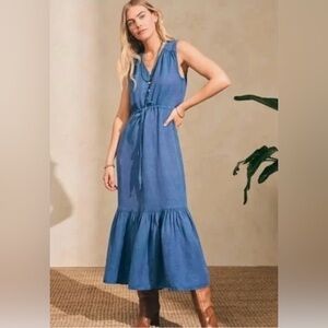 New ▶️ Faherty ◀️ Ojai Dress In Washed Color Denim Blue